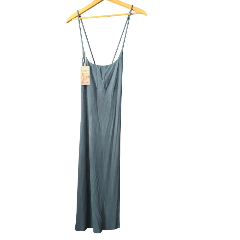 Halara Women Blue Ribbed Lace Up Back Midi‎ Dress Spaghetti Strap Size M NEW